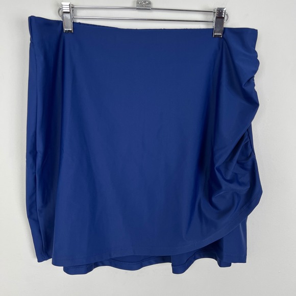 Quince Pants - Quince Navy Blue Swim‎ Cover Up Wrap Skirt XL Ruched Side Flounce Hem